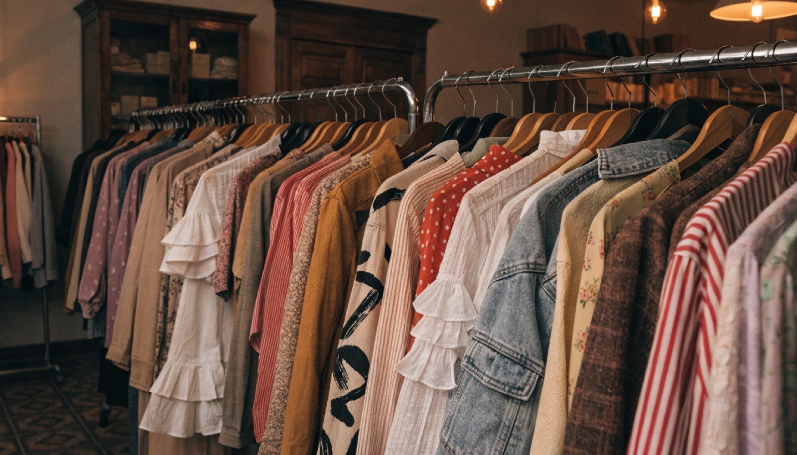 Arara de roupas em brechó