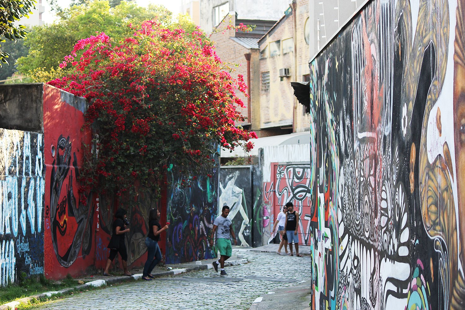 Grafites coloridos nas paredes do Beco do Batman, em São Paulo