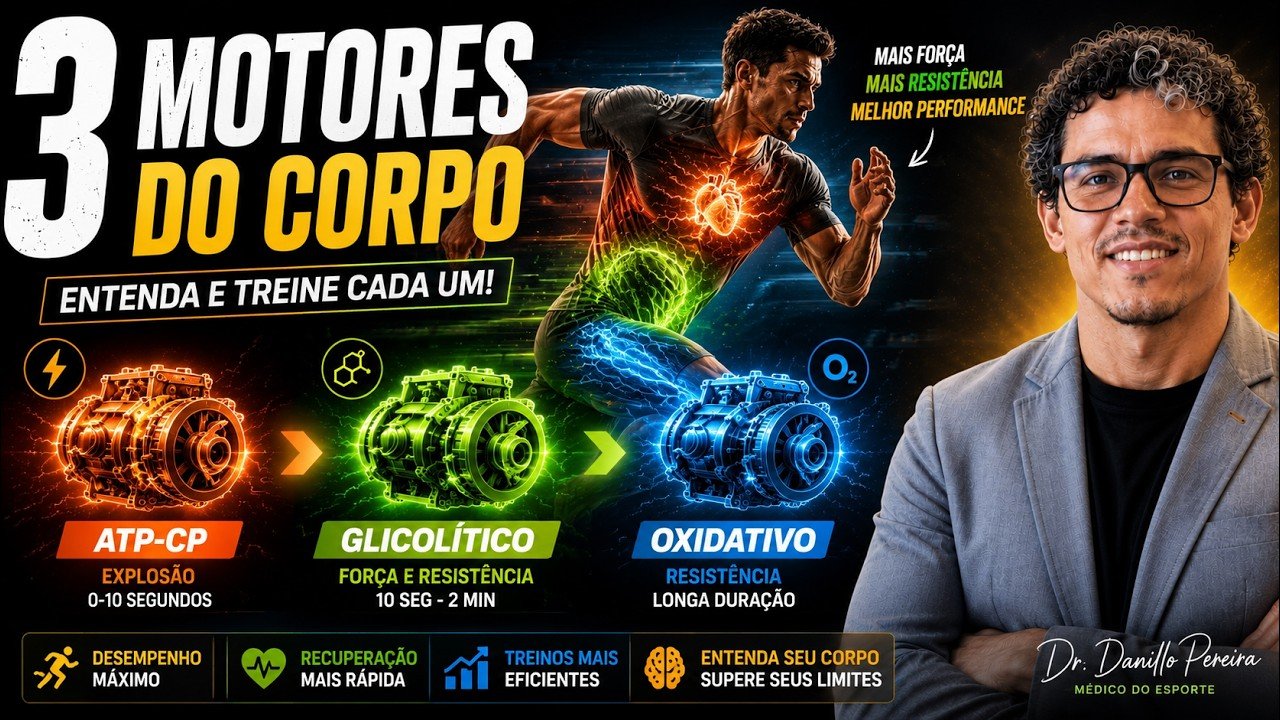 Miniatura do vídeo de Dr. Danillo Pereira explicando os três sistemas energéticos do corpo humano